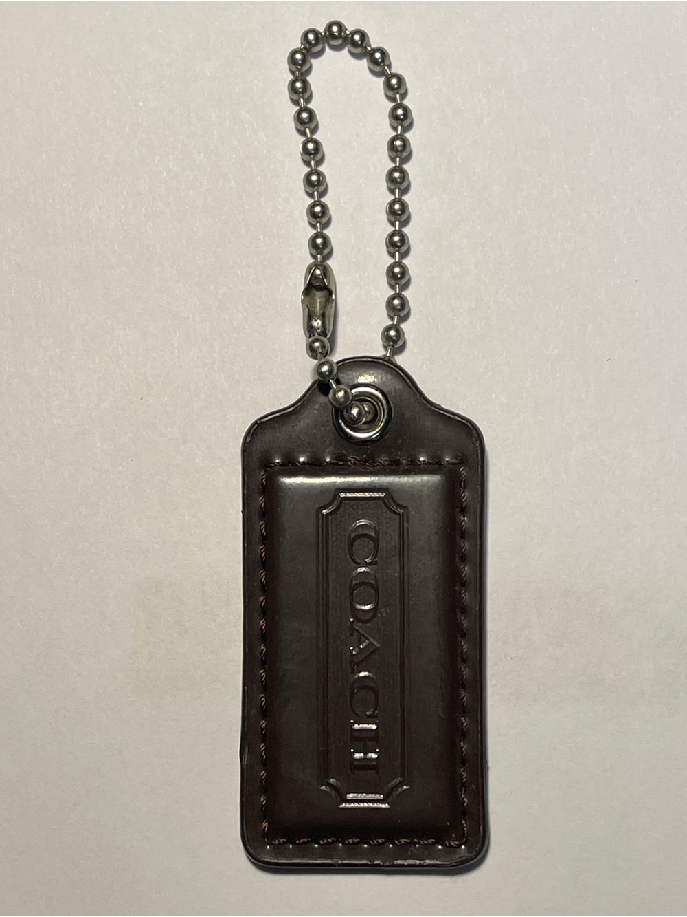 Coach Brown Leather Hang Tag with Silver Ball Chain